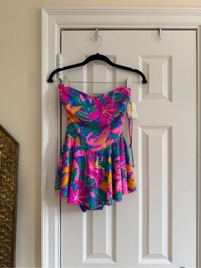 Vintage 80s 90s ken done one piece bathing suit with skirt / festival dress s